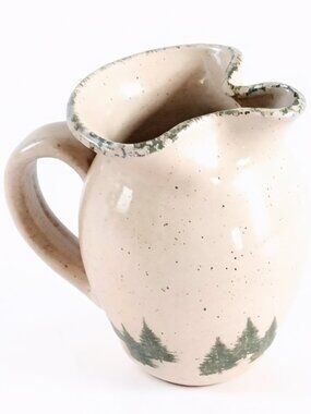 Three Rivers Pottery 1997 Handmade Stoneware Creamer Rustic Pine Trees